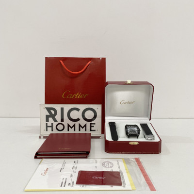 까르*에 산토스 올블랙 (다크워리어) 러버밴드 라지 47.5mm×39.8mm 1:1 최상급 (싱크 98.6%)