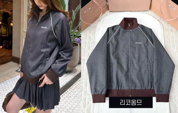 미*미* 우먼 그레이 핀스트라이프 블루종 자켓 & 스커트 (1:1 HIGH PREMIUM)