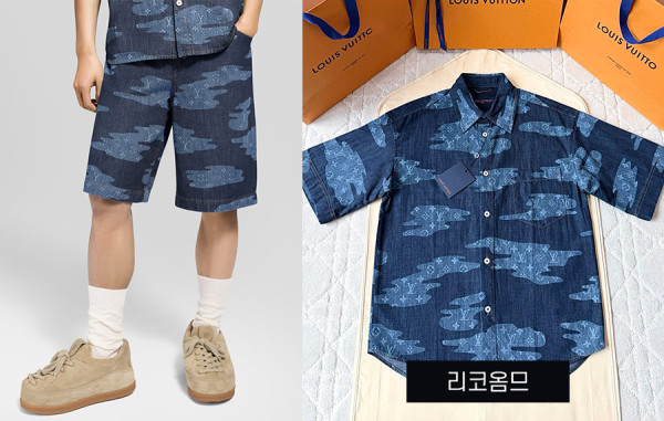 루이B통 모노그램 쇼트 슬리브드 샴브레이 반팔 셔츠 & 쇼츠 팬츠 (1:1 HIGH PREMIUM)