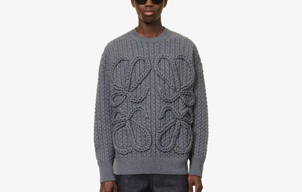 남녀공용 로E베 애너그램 케이블 울 니트 스웨터 (PREMIUM)